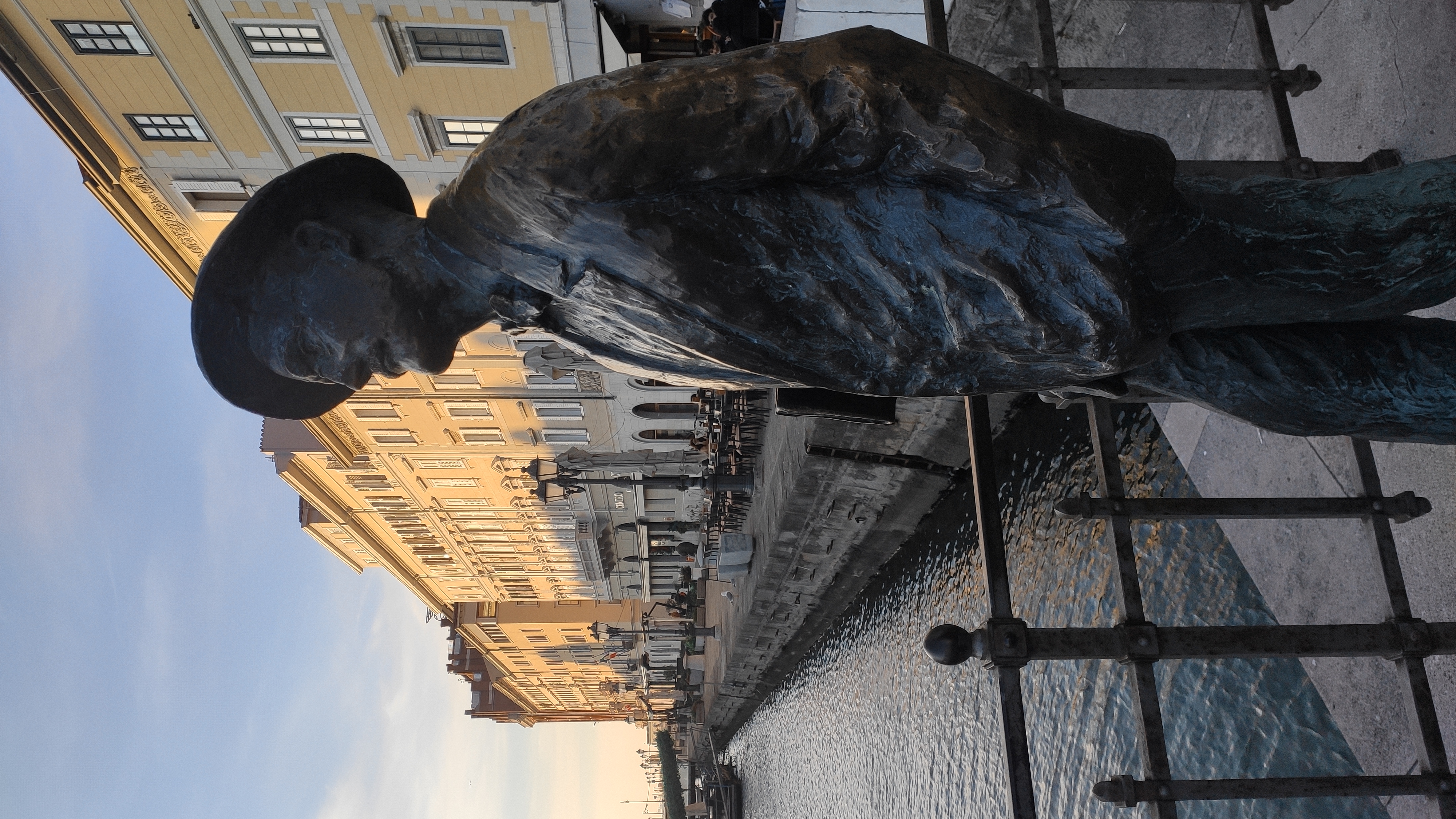 Joyce's Statue in Trieste at sunset